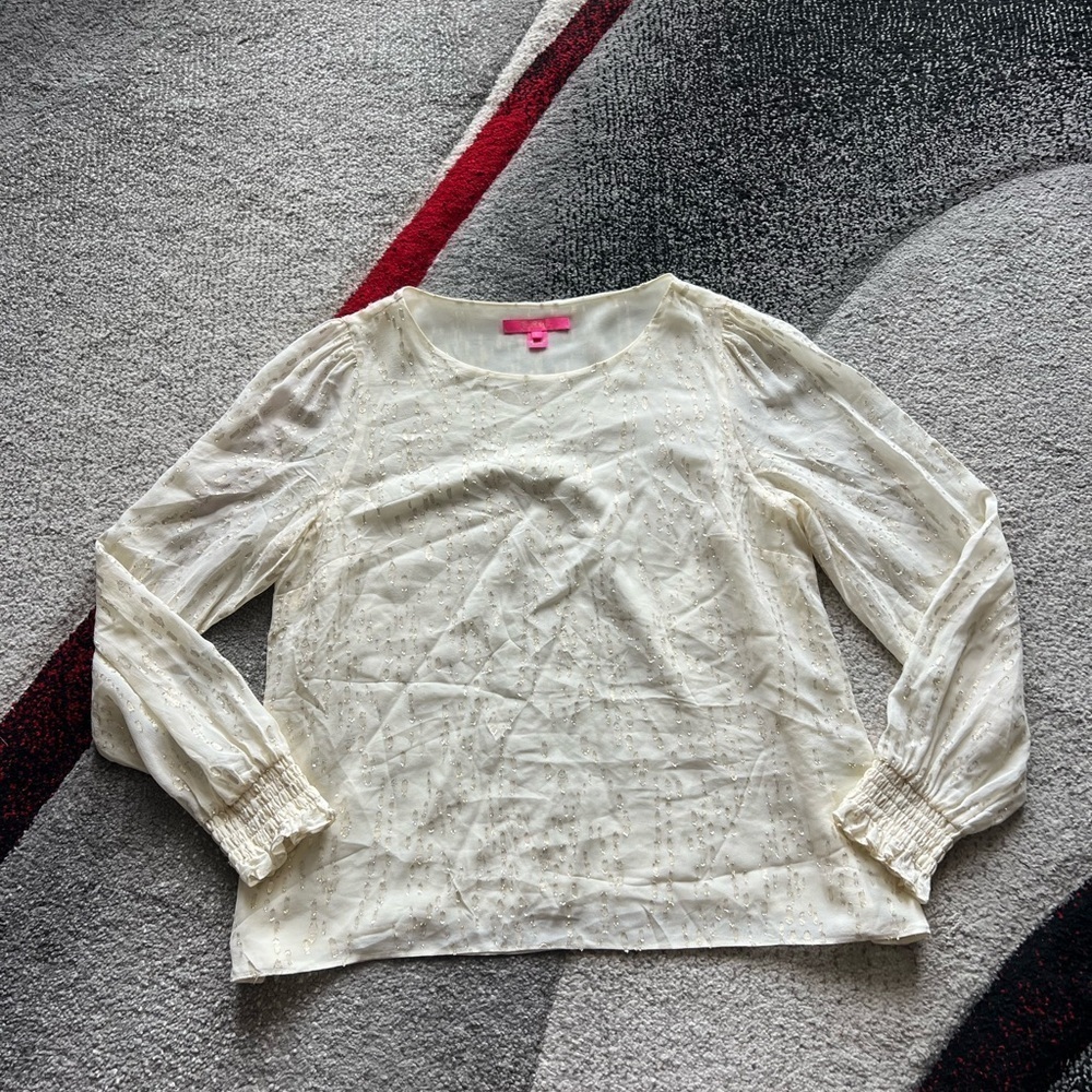 Lilly Pulitzer Gold Silk Chiffon Long Sleeve Blouse